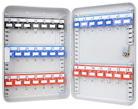 HMF 13035-07 Schlüsselkasten 35 Haken verstellbare Hakenleisten, 32,0 x 23,0 x 7,5 cm, lichtgrau