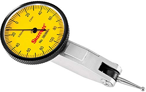 Starrett 3808 MA urtavla Test Indikator med svansanslutning och 2 delar, 32 mm urtavla gul, 0,2 mm raka, 0,002 mm delning