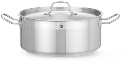 HENDI Marmite, basse, couvercle avec trous de vapeur, pot de cuisson, casserole, braisière, faitout, convient à toutes les sources de chaleur, lavable au lave-vaisselle, 7.5L, ø280x(H)120mm, inox