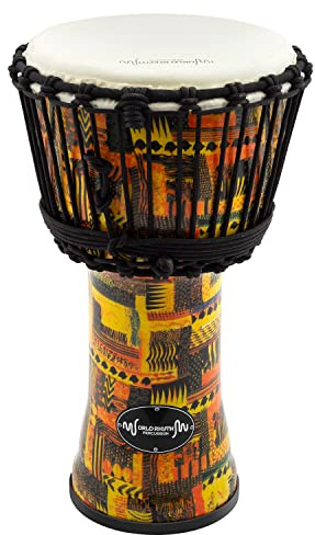World Rhythm MDJ001-OR Tamburo Djembe da 8 pollici accordato con corda - Tamburo africano a mano in materiale sintetico colore arancione