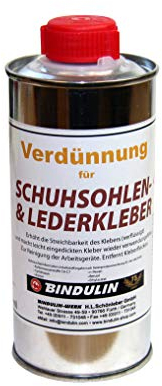 Spezial Verdünnung für Profi Lederkleber Schuhsohlen-Kleber von Bindulin - erhöht Streichbarkeit, entfernt Flecken, reinigt Werkzeug - Lösungsmittels für Lederkleber, 250ml