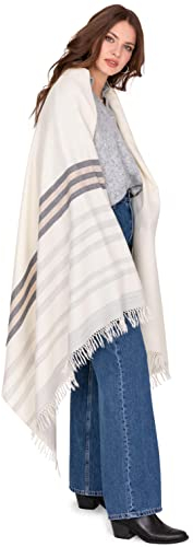 likemary Damen Wollschal – Schals & Tücher für Herbst und Winter – Leichter, Warmer Schal mit Blockstreifen – Ethisches Geschenk & Reisedecke Creme gestreift