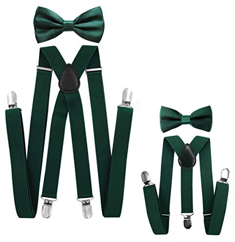 axy - Look coordinato padre-figlio, bretelle con papillon set per uomo, donna, bambini. verde Grün (Herren 2,5cm + Kinder Hosenträger Breit 2,5cm)