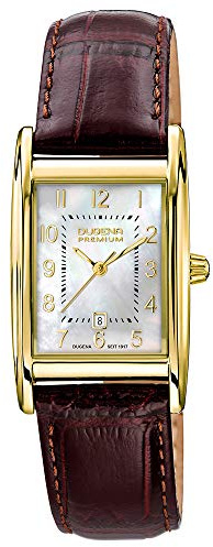 DUGENA Damen-Armbanduhr Quadra Artdeco, Quarz, Edelstahlgehäuse, Saphirglas, Dornschließe, 5 bar