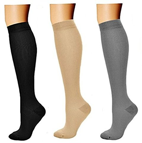 3 Paar Kompressionsstrümpfe Kompressionssocken Compression Socks Strümpfe Kompression Laufsocken Thrombosestrümpfe für Damen Herren, Sport, Laufen, medi, Flug, Reisen EU 40-43