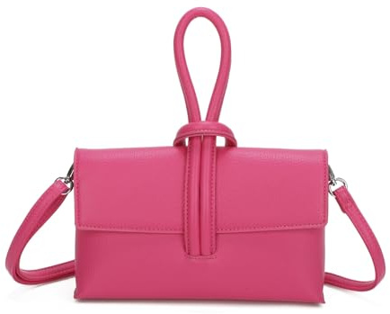 LeahWard Women's Faux Leather Loop Handle Cross Body Bag Sling Handbag Clutch Bag (Fuchsia)