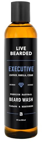 Live Bearded Beard Wash, 8 fl oz - Water-Based Face Cleanser with All-Natural Ingredients for a Gentle, Deep Clean - Made in the USA | Executive Scent - Cedar, Vanilla