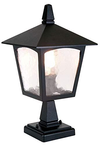 Licht-Erlebnisse Schwarze Sockelleuchte klein H:31,5cm Rustikal Aluminium außen FIENNES Gartenlampe Wegeleuchte
