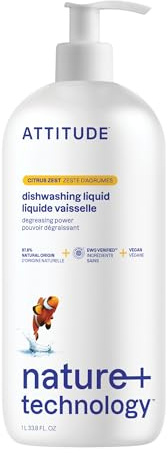 ATTITUDE Washing Up Liquid, EWG Verified, Plant-Based & Vegan Dish Soap, Naturally Derived, Citrus Zest Scent, 1 Liter