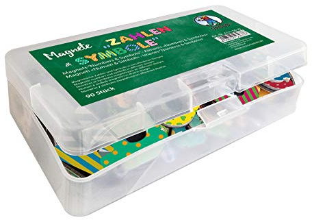 Ursus 43110099 - Magnete Zahlen & Symbole, 90 Stück in einer Plastikdose, in verschiedenen Designs und Größen von 1,5 4,4 cm, Zahlen und Rechensymbolen, ideal als Geschenk für die Einschuluung