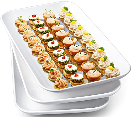 Delling Large Serving Platter Set - 14 inch White Rectangular Serving Plates/Salad Plates - Big Serving Trays for Parties Meat, Sushi, Dinner Plate Oven Safe Dinnerware Set of 3