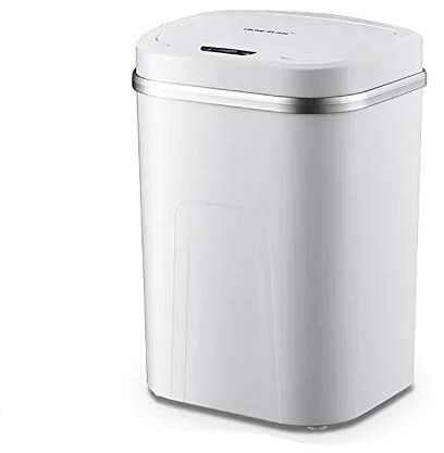 TOP-MAX Poubelle à ouverture automatique, design rectangulaire avec capteur mains libres intégré, sans contact, 265 mm x 360 mm, 15 L, blanc
