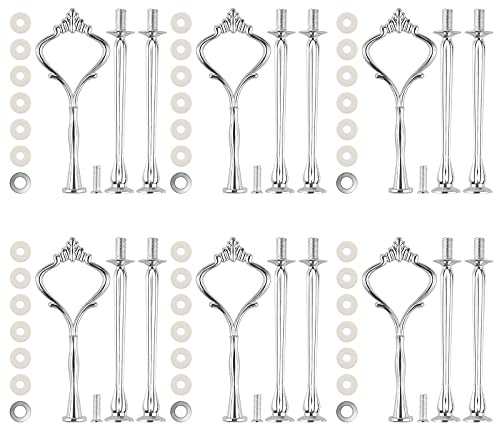 MSDADA 6 Set Cake Stand Fittings Kits Tiered Tray Hardware for Wedding Party Making Resin Cupcake Dessert Platter Serving Stand(Silver, L)