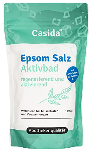 Casida® Sal de Epsom para Baño Activo con Eucalipto - con aceite esencial de romero y eucalipto natural - calidad de farmacias - 1000g