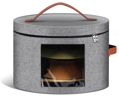 Samplife Hat Box,Hat Storage Box,Stackable Round Brim Hats Organizer Bag Container for Closet,Travel Hat Boxes for Women, Cowboy Hat Organizer, FoldableTravel Cap Boxes (01-Grey, 16.5 D x 10.5 H)