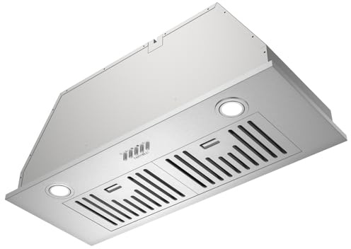 Hermitlux 30 inch Built-in/Insert Range Hood, 600 CFM 3 Speed Vent Hood, Ducted/Ductless Convertible, Stainless Steel Range Hoods with Bright LED Light, Baffle Filters and Charcoal Filters