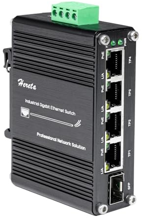 Hereta Industriel 5 Ports Switch Ethernet, Gigabit PoE Switch 4 PoE+ Port & 1 SFP Port, Commutateur Réseau IEEE802.3af/at PoE @120W, Plug & Play, Montage sur Rail DIN / Montage Mural