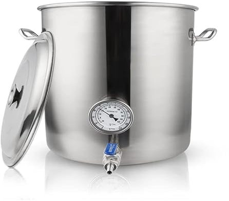AIZYR 5 Tamaño Brewing Kettle Stockpot Cocina Cubo de ebullición con termómetro Grifo Barril de Cerveza sacarificado para Cerveza Brew Jarabe de Arce Olla de Acero Inoxidable,45x45cm