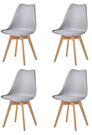 HJhomeheart Sedie Sala da Pranzo, Set di 4 Sedie, Gambe in legno massello, Design Nordico Ergonomico, Sedie Cucina, Sedie Moderne (Grigio-4)