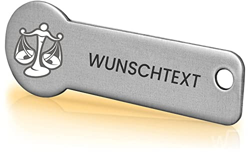 Einkaufswagenlöser ® Personalisiert mit Sternzeichen/Personalisierter Schlüsselanhänger mit Gravur & Schlüsselfundservice/Einkaufschip zum Rausziehen/Entriegler für Einkaufswagen - Waage