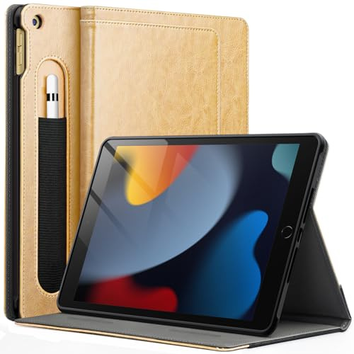 JETech Hülle für iPad 10,2 Zoll, 9./8./7. Generation (2021/2020/2019) mit Stifthalter, Multi-Winkel Ständer Weiche TPU Schutzhülle Auto Wachen/Schlafen (Gold)