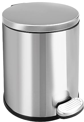 ASelected 6L Round Bathroom Pedal Bin Stainless Steel Pedal Bin for Bathroom Bedroom Office