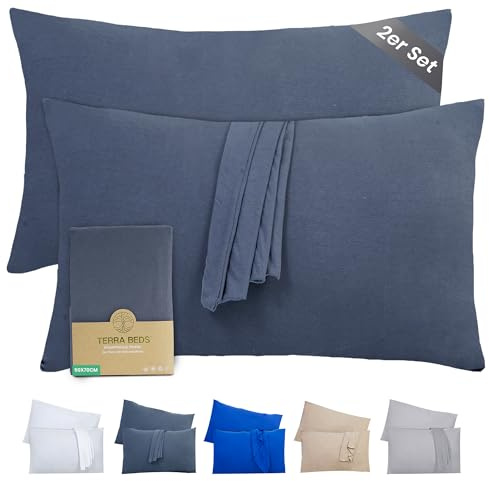 Terra Beds Kissenbezug 50x70 (Set mit 2) - 100% Baumwolle Jersey 160 g/m², Oeko-Tex Zertifiziert - Kopfkissenbezug 50x70 für Kissen 50x70 mit Reißverschluss, weich und atmungsaktiv - (Antrhazit Grau)