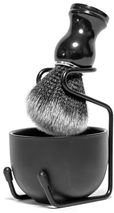 Stylishes & veganes Bart Rasierpinsel Set aus Dachshaar Imitat in elegantem Schwarz