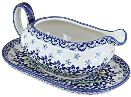 Blue Rose Polish Pottery Halsey Gravy Boat & Plate