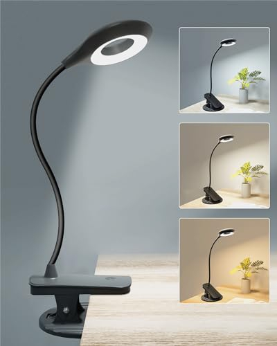 libtit Klemmlampe Bett - Touch Dimmbar Leselampe Buch Klemme Augenschutz Led Klemmleuchte 3 Modi Schwanenhals Bettlampe, USB Aufladbares Akku Leselampe Nachttisch Kinder (Schwarz)
