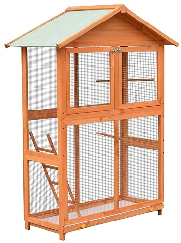 DJEKA Voliera per Uccelli da Esterno in Legno di Pino e Abete - Gabbia 125,5x59,5x164 cm