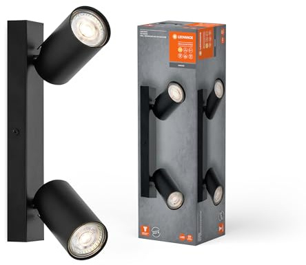 LEDVANCE LED SPOT OCTAGON 2x3,4 W, GU10, 460 lm, nero, 2.700K, bianco caldo, lampada LED intramontabile e sostituibile, ideale per interni, teste orientabili, dimmerabile