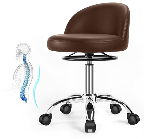 Rollhocker，Drehhocker mit Rollen，Arbeitshocker mit Rückenlehne，Schreibtischhocker Höhenverstellbar für Massage Office Home Salon Hocker Stuhl barhocker küchenhocker hocker höhenverstellbar (Braun)