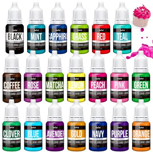 Lebensmittelfarbe 20 Farben x 10ml, Hochkonzentrierte Flüssig Lebensmittel Farbe, Zuckerfrei Farbstoffe zum Backen, Kuchen, Ostereiern, Getränken, Fondant, Zuckerguss, Tortendeko, Slime & DIY