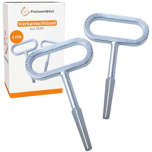 2x Vierkantschlüssel 7–10 mm aus Stahl für Vierkant-Steckschlösser | Anhänger Klappen Tore Serviceöffnungen, Robust, Ergonomisch, 12,8 cm, Set