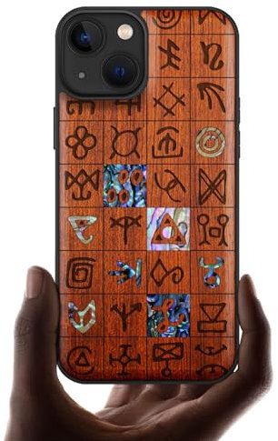 Carveit Coque Magnétique pour iPhone 13 Étui de TPU, Gravure en Bois et Incrustation de Coquille Cover Compatible Magsafe avec 13 Coque (Rosé-Runes mystiques)