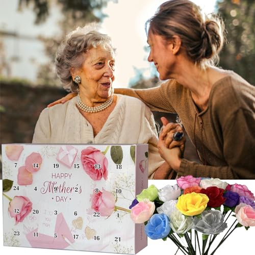 Calendario 'Avvento Festa della Mamma Calendario Conto alla Rovescia di 24 Giorni Rose Artificiali Fiori con Gambo for Bouquet Fai da Te Composizioni Floreali Regalo Regali Significativi for Donne Mam