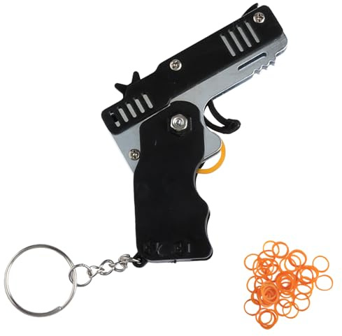 Rumyve 2 Set Mini Metal Burst Collapsible Rubber Band Gun Toy,Portable Rubber Belt Gun,with 120 Pcs Soft Elastic Rubber Bands for Teens Adults Shooting Outdoor