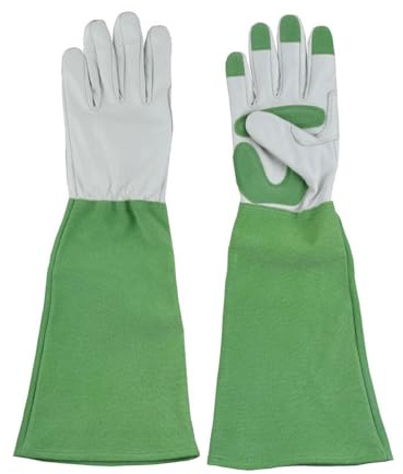 SagaSave White Green Gardening Pruning Gloves,Thorn Proof Weeding Gloves Protection Garden Gauntlet Gloves for Women Men Outdoor Activity Electric Welding (M)