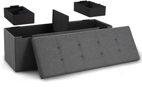 Blumtal Sitzbank mit Stauraum + 2 extra Boxen - Truhenbank mit Stauraum 110x38x38 cm - Sitztruhe mit Stauraum - Bequemer Hocker mit Stauraum - Sitzhocker mit Stauraum - Ottoman - Sitzbox in Anthrazit