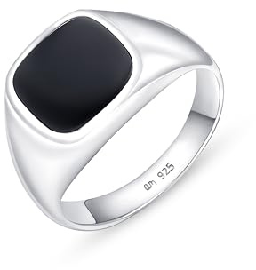 Amberta Sterling Silver Black Onyx Signet Ring - Men's Pinky Ring: Size S