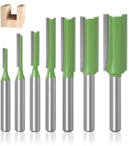 Fresa para Router, Juego de 7 Herramientas para Fresar Madera, Doble Ranura Recta Router Bits, Mango de 6mm, para el Corte de Madera, Carpintería DIY, Verde
