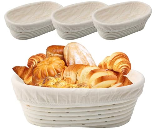 iFCOW Banneton Brotgärkorb, 3 Stück, 10 ovale Sauerteig-Brotschalen mit Leineneinsatz für Zuhause und professionelle Bäcker