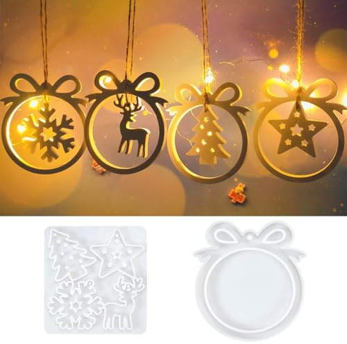 Esshogo Silikonform Weihnachtsanhänger, Silikonformen Gießformen, Silikonform Weihnachten Schneeflocke Weihnachtsbaum Sterne Elch, Gips Formen Weihnachten für Weihnachtlicher Baumschmuck