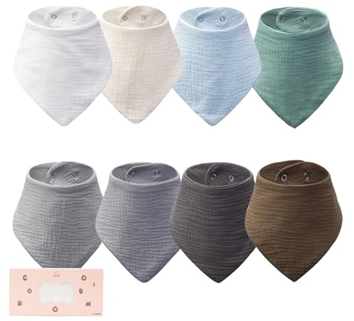 COOROBIN 8 pack-Muslin Baby Bibs 100% Cotton Baby Bandana Drool Bibs, Soft & Absorbent Teething Essentials for Newborn Boys and Girls