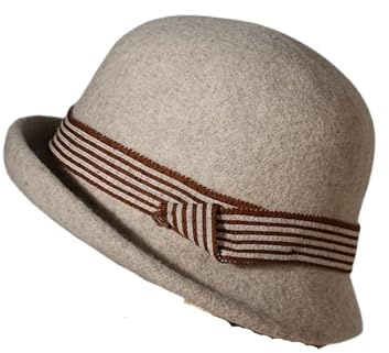 AYWTIUN Melonhatt för kvinnor, filthatt, rund topp, liten fashionabel lockig kant topphatt, ulldamhatt (beige)