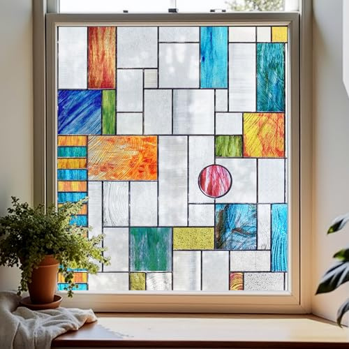 Selbstklebende 3D-Farbfolie für Glas Sichtschutzfolie für Bad, Haustür, Haus, Sonnenschutz, Wärmedämmung, geometrisch, 60X90CM