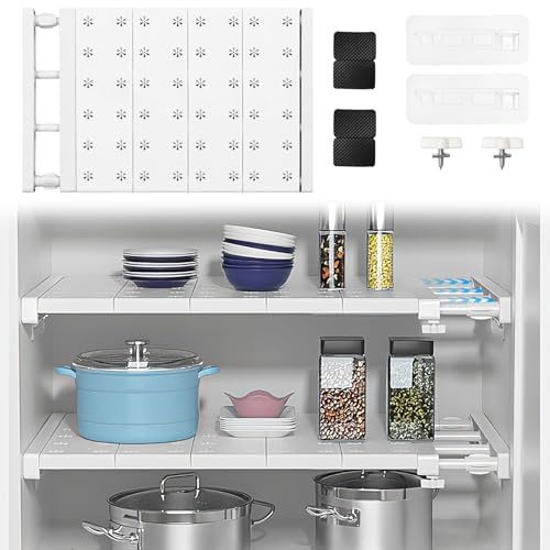 Verstellbare Einlegeböden Schrank - 35cm Weit, Verstellbare Länge 48-80cm - Erweiterbares Einlegeböden Kleiderschrank, Nagelfrei Teleskop Regaltrenner für Kleiderschrank, Schrank, Küche, Badezimmer