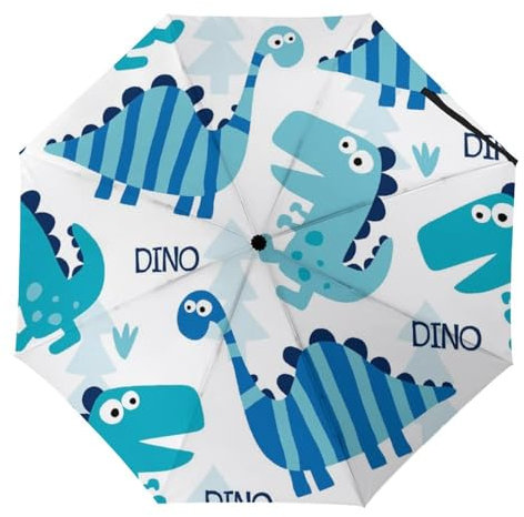 YBQLNP Automatischer Regenschirm Blauer Dinosaurier Taschenschirm Winddicht Sturmfest Für Herren Damen Teenager