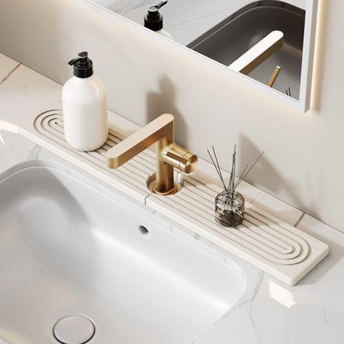 Tapis de robinet en pierre de 61 cm pour évier de cuisine – Tapis en pierre de diatomite à séchage rapide pour évier de cuisine, absorbant l'eau, plateau récupérateur d'égouttement avec drainage